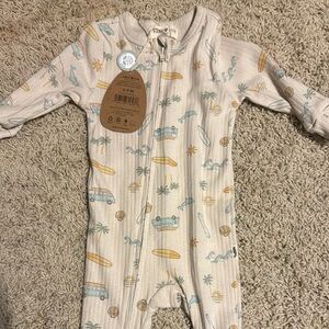 Beige Surf-Themed Kids One Piece